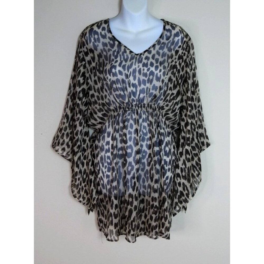 New Icing Women’s Sheer Leopard Print Kimono Top One Size Cover Up Blouse